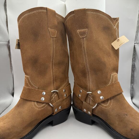 Brothers/Sons Western Harness Boots Mens Size 8 Brown Suede Square Toe Mid Calf main image 4